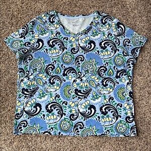 Talbots Blue and Green Patterned Short Sleeve Top